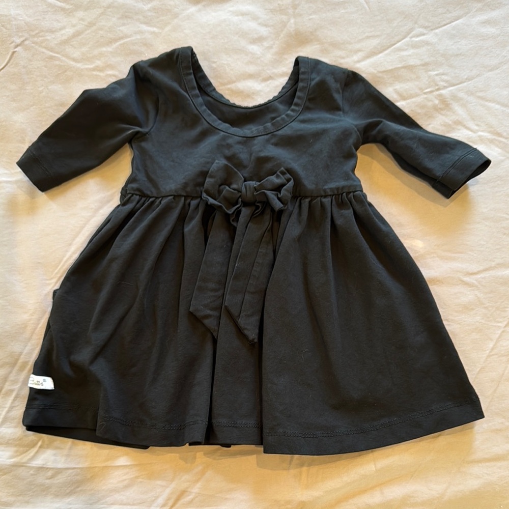 Ruffle Butts Charcoal Casual Dress with Bow